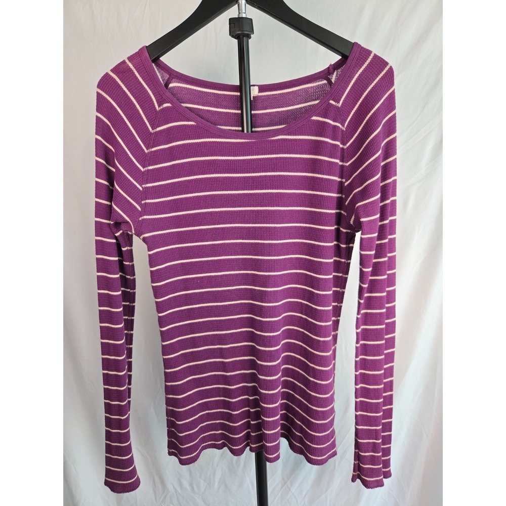 VTG Y2K J.Crew Size Medium Purple White Stripe Waffle Knit Long Sleeve Top
